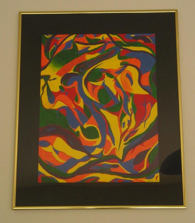 a brightly colored abstract acrylic painting